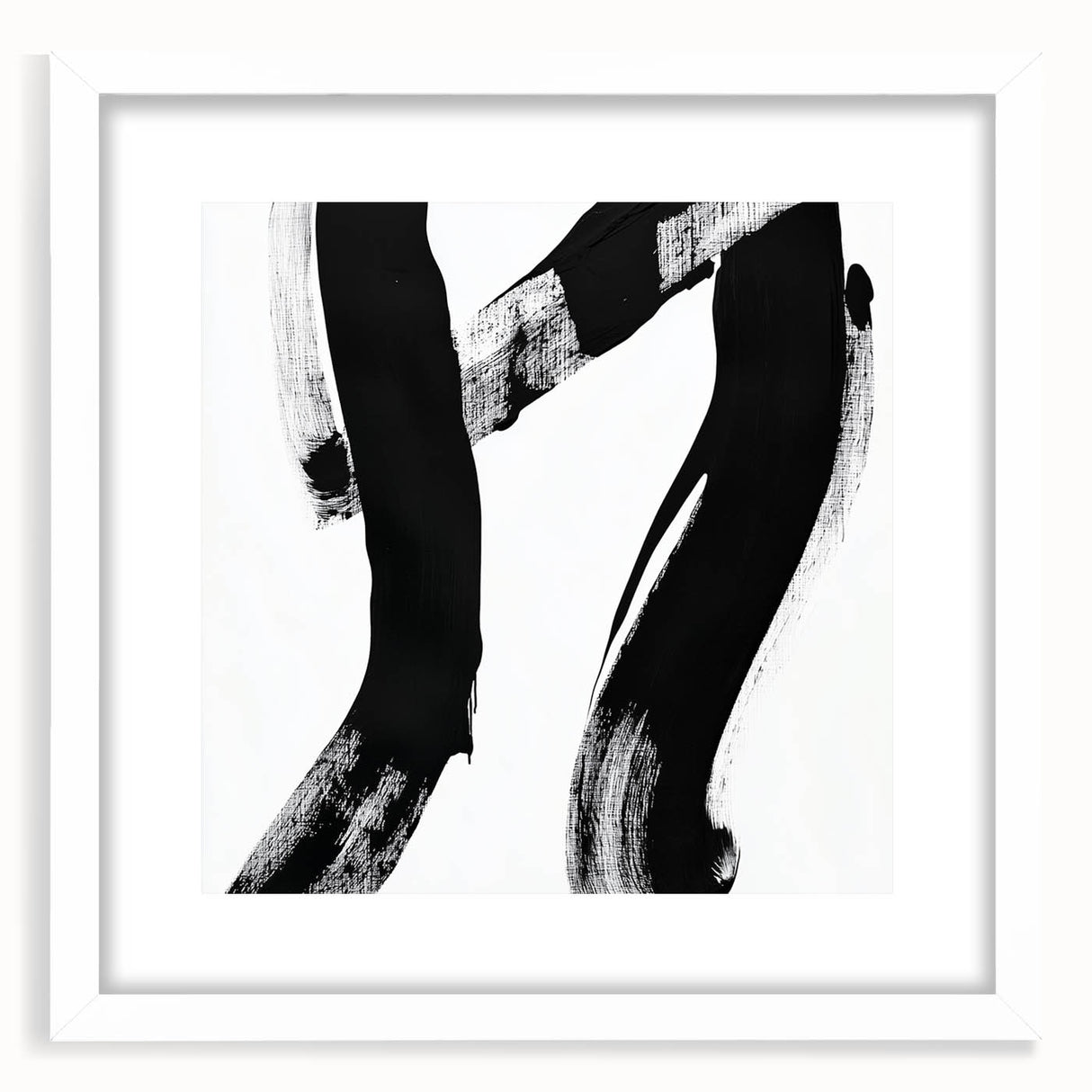 Modern Abstract Wall Art – Bold Black Brushstroke on White Canvas