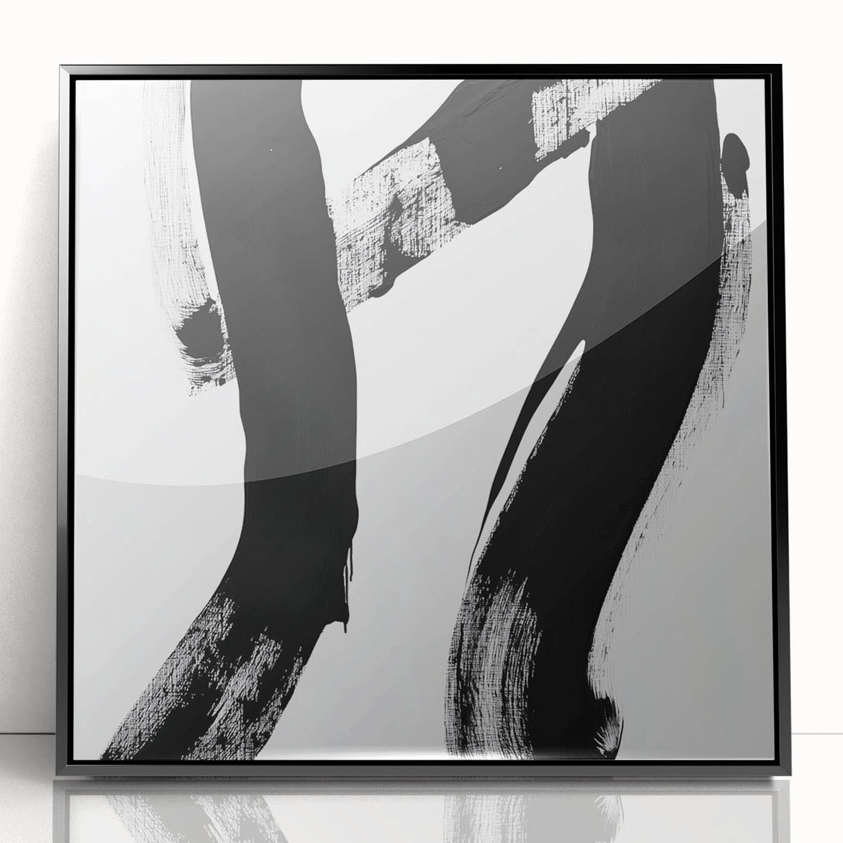 Modern Abstract Wall Art – Bold Black Brushstroke on White Canvas