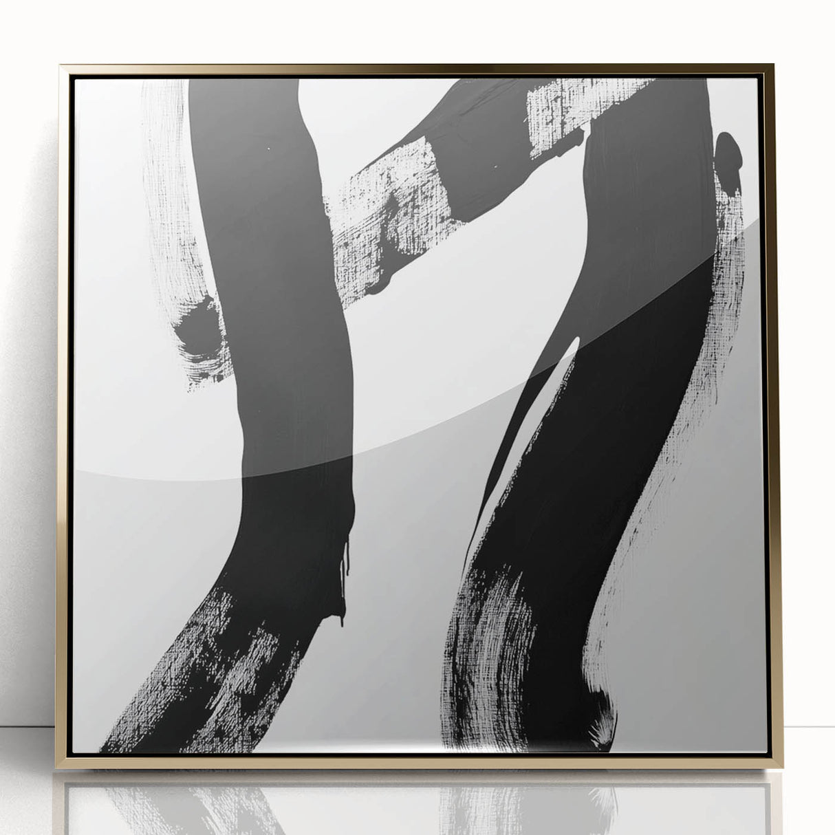 Modern Abstract Wall Art – Bold Black Brushstroke on White Canvas