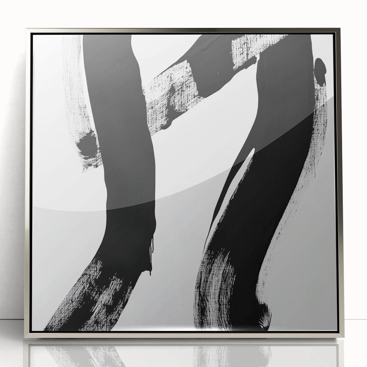Modern Abstract Wall Art – Bold Black Brushstroke on White Canvas