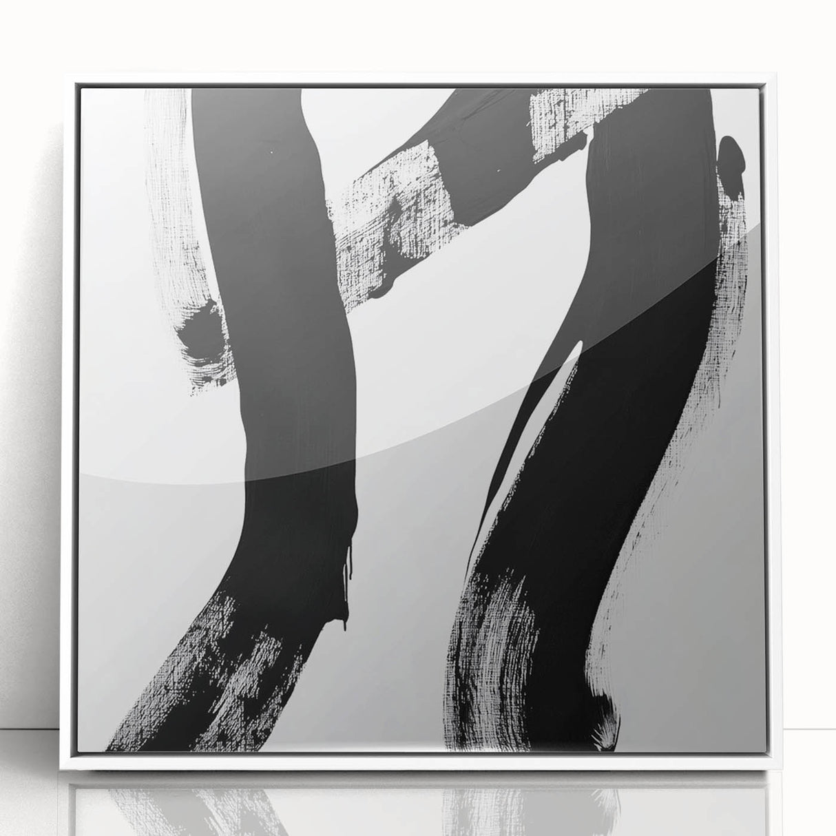 Modern Abstract Wall Art – Bold Black Brushstroke on White Canvas