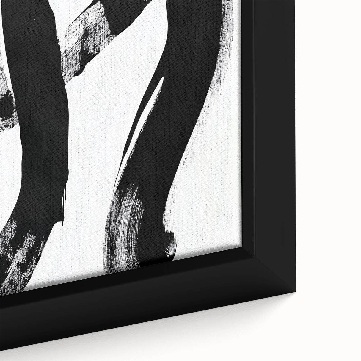 Modern Abstract Wall Art – Bold Black Brushstroke on White Canvas