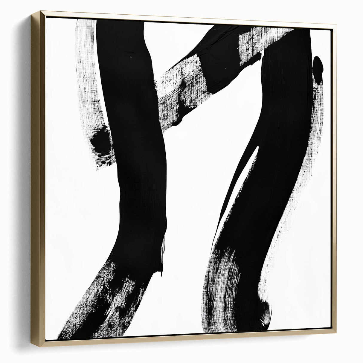 Modern Abstract Wall Art – Bold Black Brushstroke on White Canvas