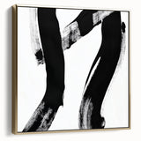 Modern Abstract Wall Art – Bold Black Brushstroke on White Canvas