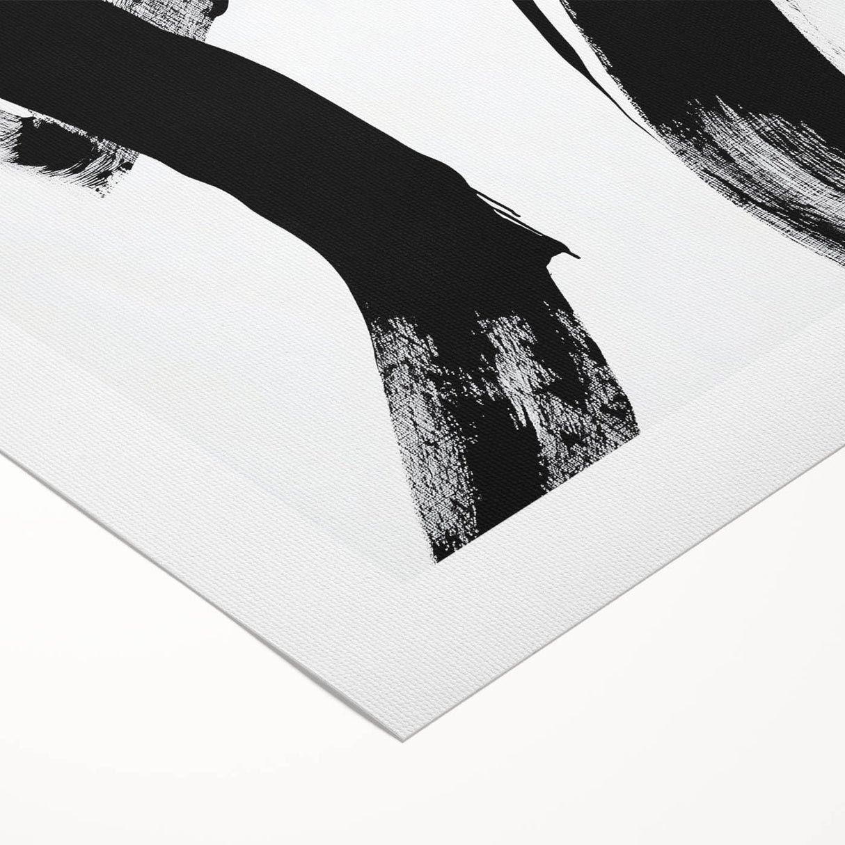 Modern Abstract Wall Art – Bold Black Brushstroke on White Canvas