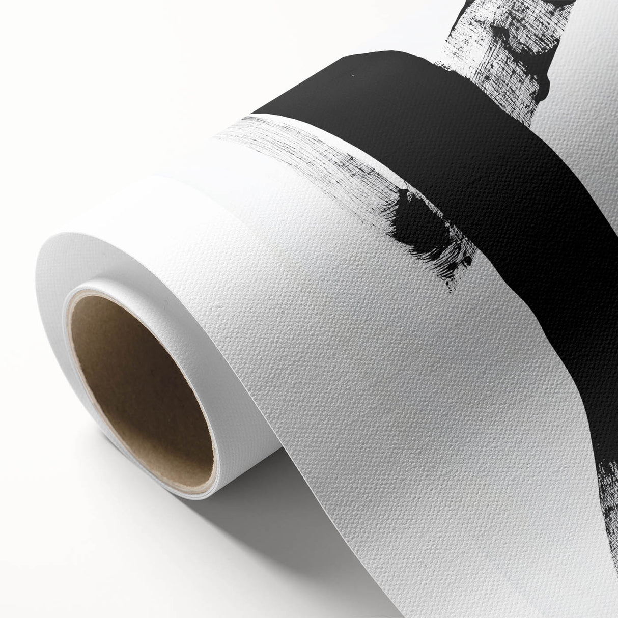 Modern Abstract Wall Art – Bold Black Brushstroke on White Canvas