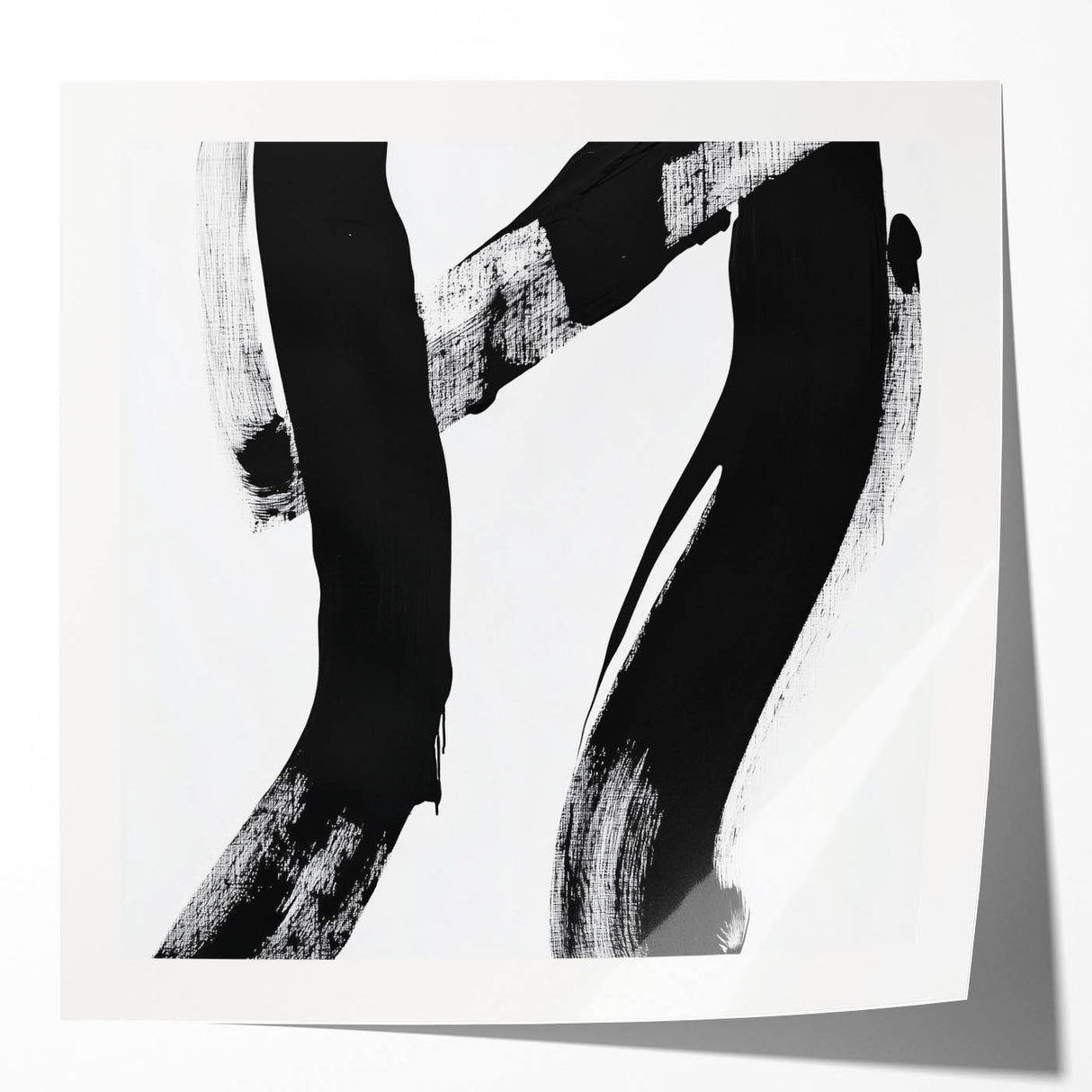 Modern Abstract Wall Art – Bold Black Brushstroke on White Canvas