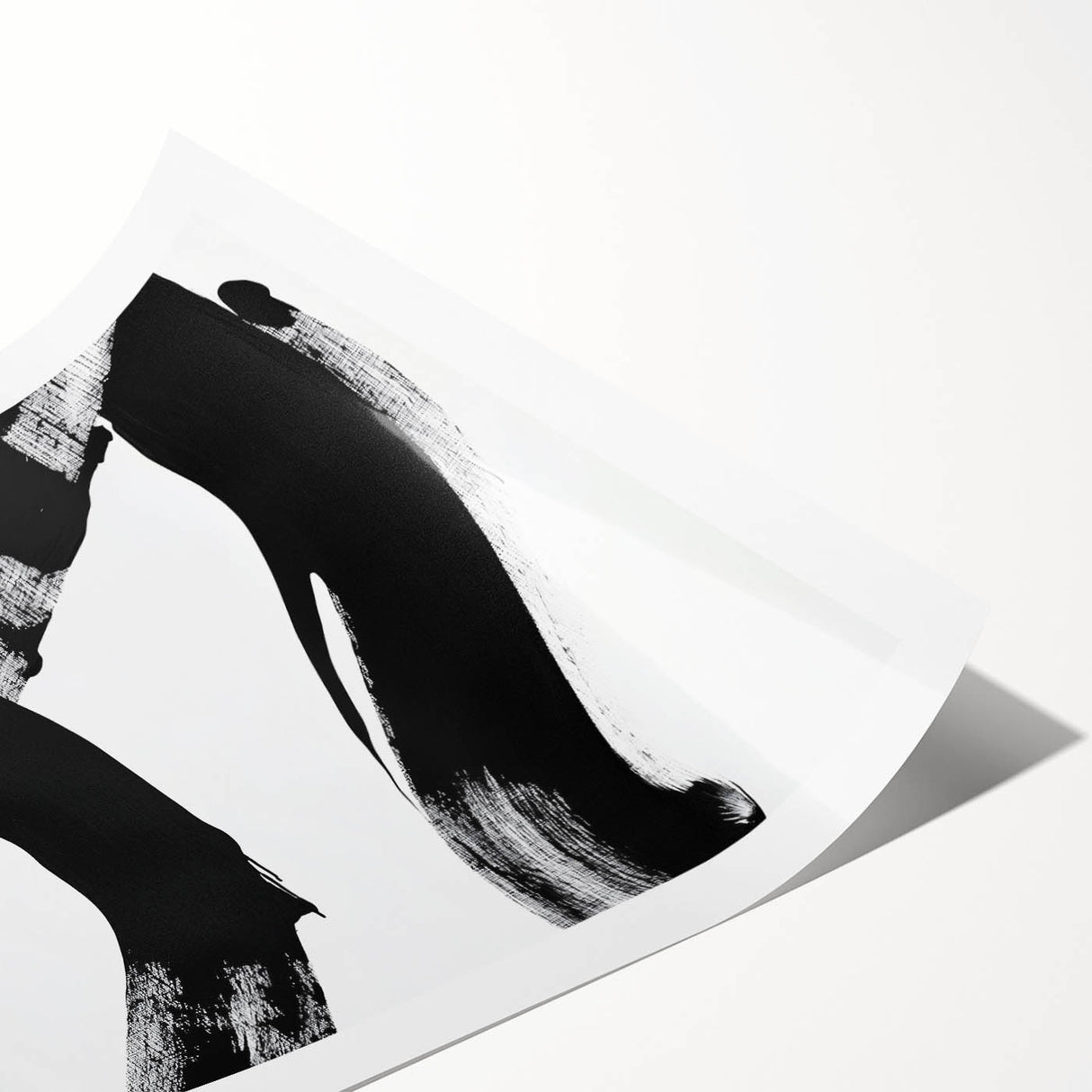 Modern Abstract Wall Art – Bold Black Brushstroke on White Canvas