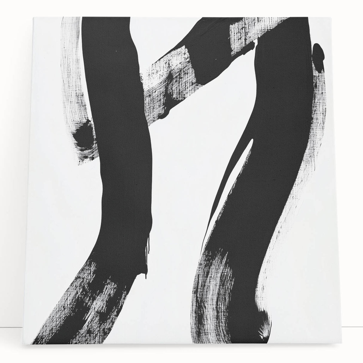 Modern Abstract Wall Art – Bold Black Brushstroke on White Canvas