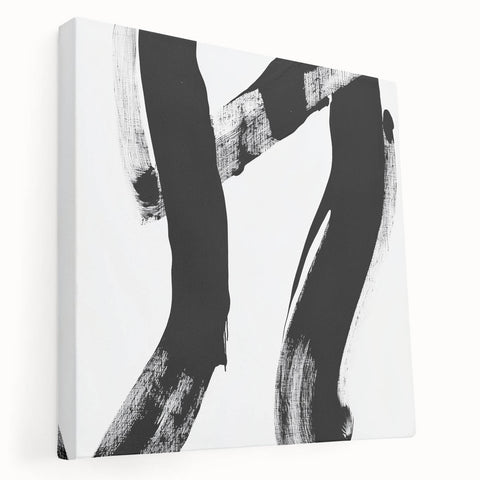 Modern Abstract Wall Art – Bold Black Brushstroke on White Canvas