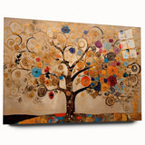 Golden Tree of Life Wall Art – Abstract Floral Canvas for Living Room