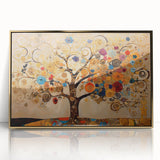 Golden Tree of Life Wall Art – Abstract Floral Canvas for Living Room