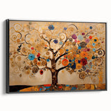 Golden Tree of Life Wall Art – Abstract Floral Canvas for Living Room