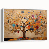 Golden Tree of Life Wall Art – Abstract Floral Canvas for Living Room