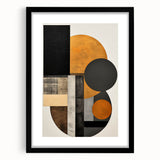 Abstract minimalist wall art framed in black with a white mat, showcasing geometric shapes and soft color gradients, perfect for modern home decor.