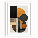 Abstract minimalist wall art featuring a geometric design in soft earth tones, framed with a white mat, ideal for enhancing modern home decor aesthetics.