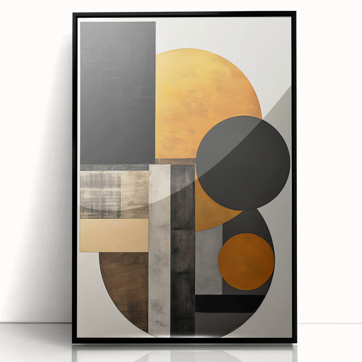 Framed abstract minimalist wall art featuring bold black shapes on a white background, designed to enhance modern decor and add artistic flair to any space.