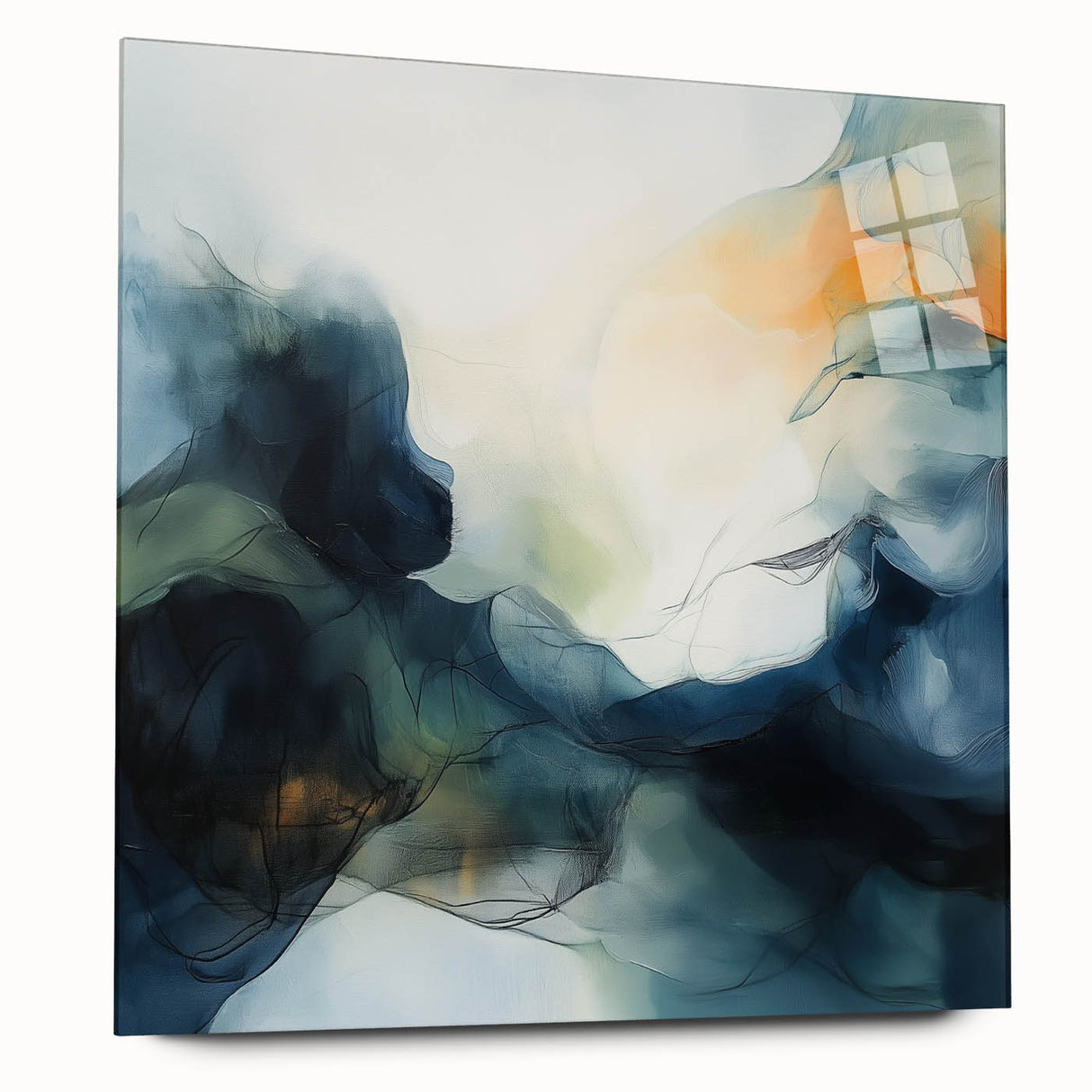 Contemporary Abstract Canvas – Fluid Blue, Orange & White Motion