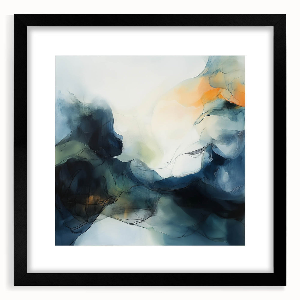 Contemporary Abstract Canvas – Fluid Blue, Orange & White Motion