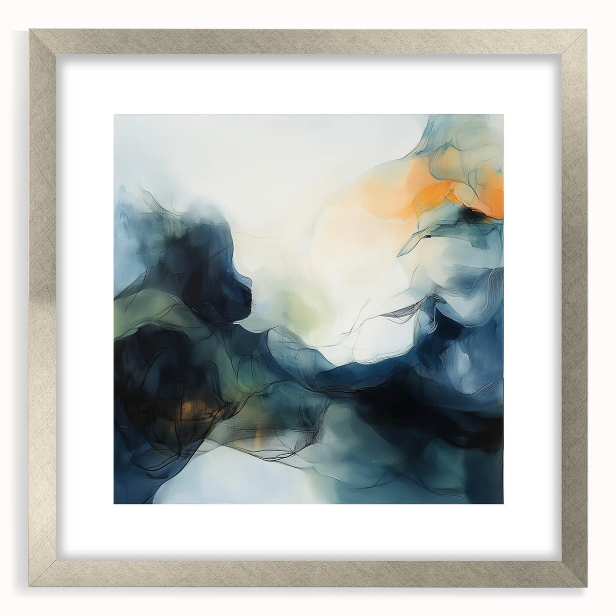 Contemporary Abstract Canvas – Fluid Blue, Orange & White Motion