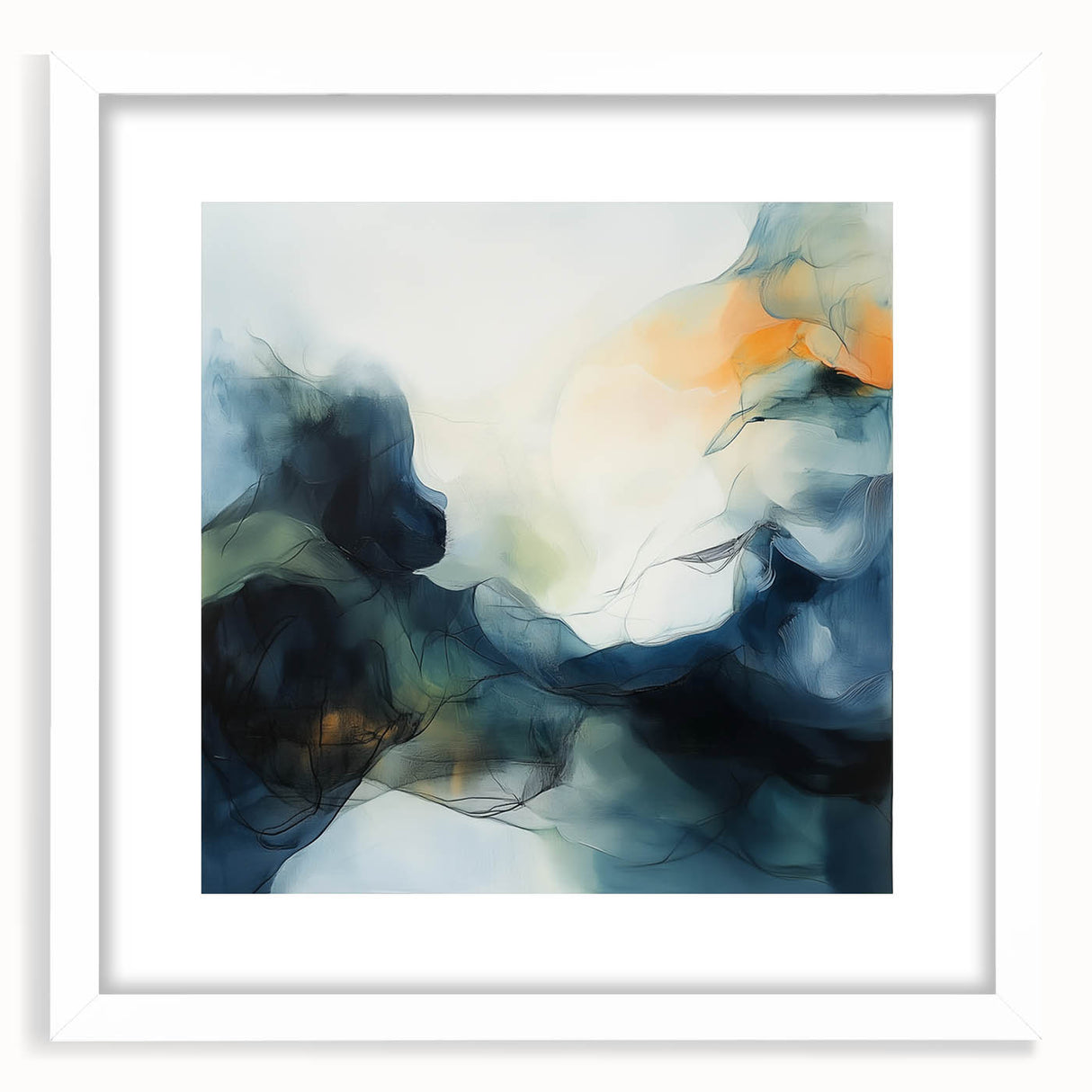 Contemporary Abstract Canvas – Fluid Blue, Orange & White Motion
