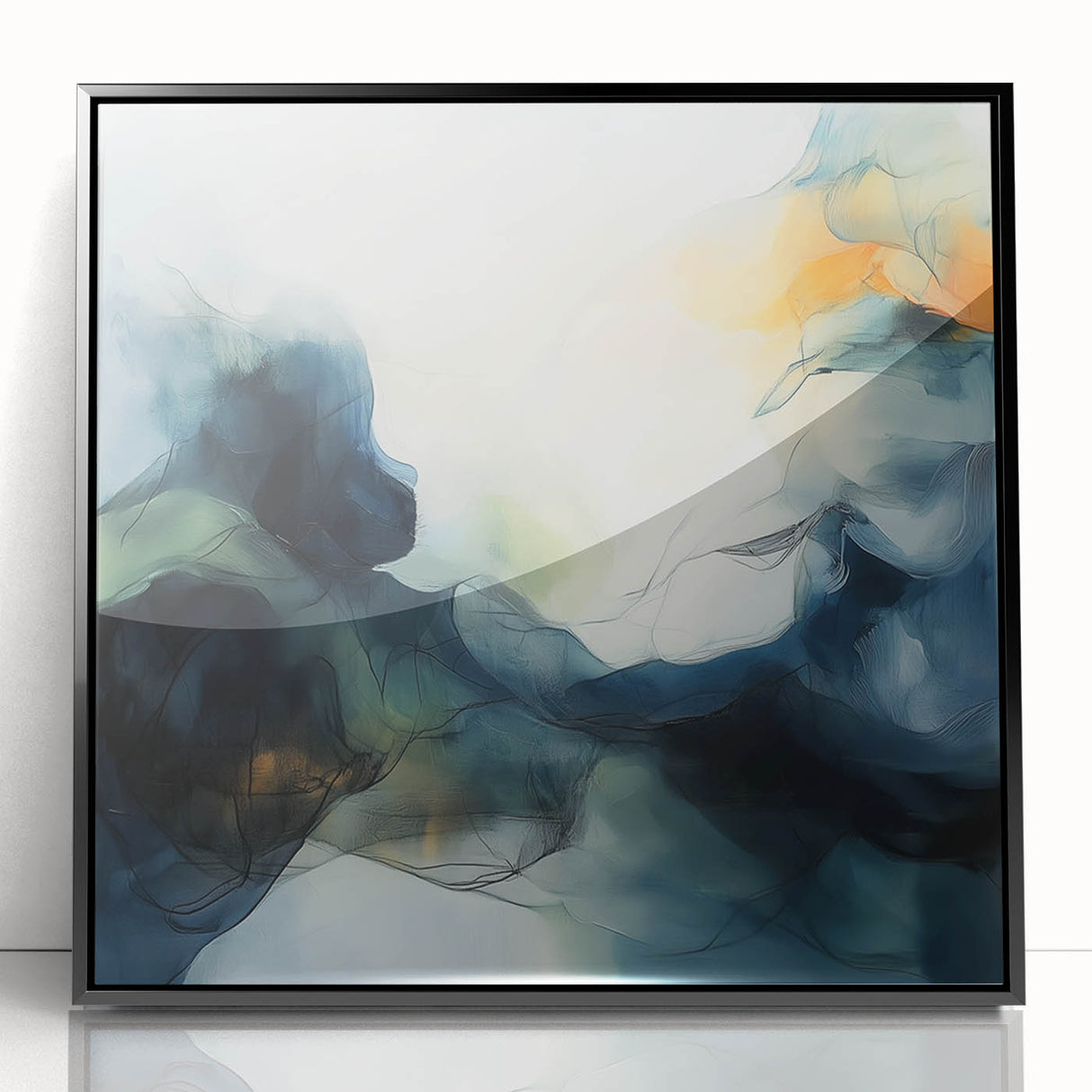 Contemporary Abstract Canvas – Fluid Blue, Orange & White Motion