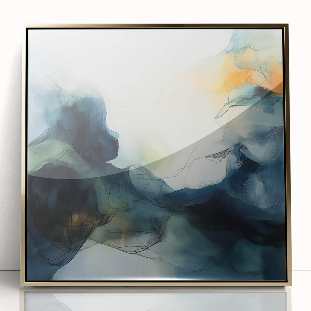 Contemporary Abstract Canvas – Fluid Blue, Orange & White Motion