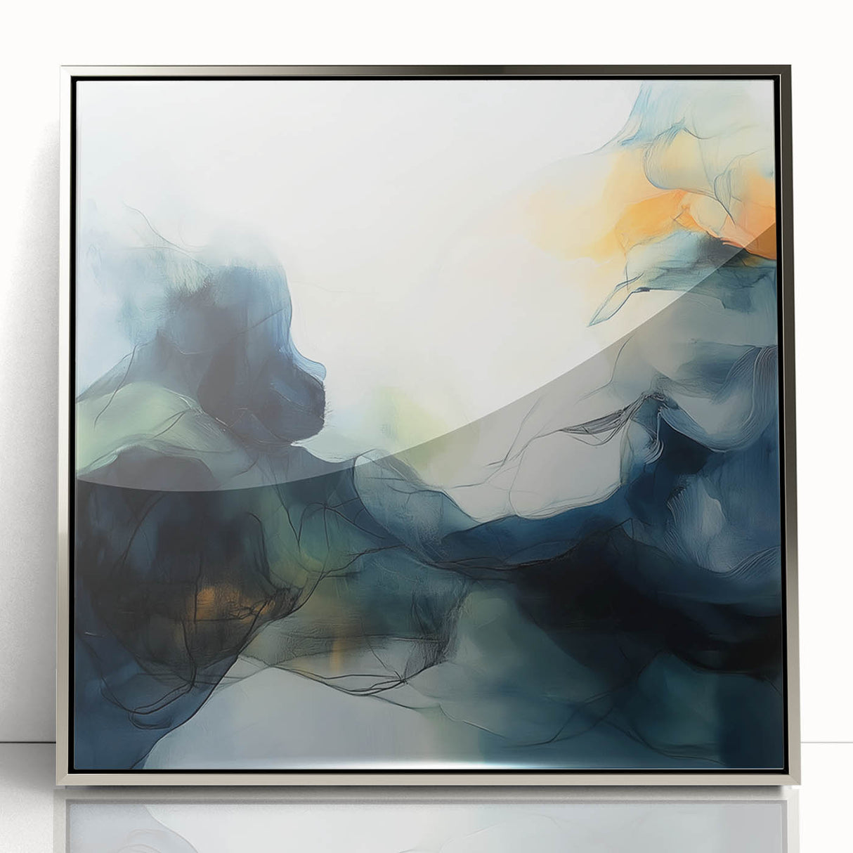 Contemporary Abstract Canvas – Fluid Blue, Orange & White Motion