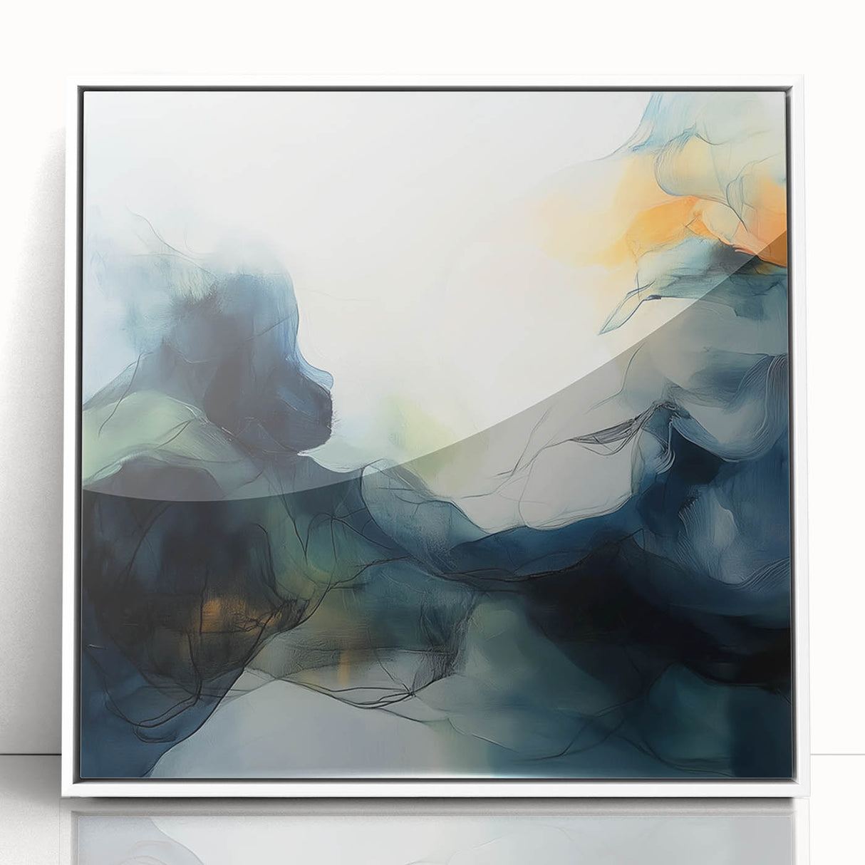 Contemporary Abstract Canvas – Fluid Blue, Orange & White Motion
