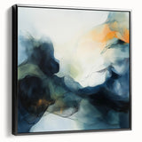 Contemporary Abstract Canvas – Fluid Blue, Orange & White Motion