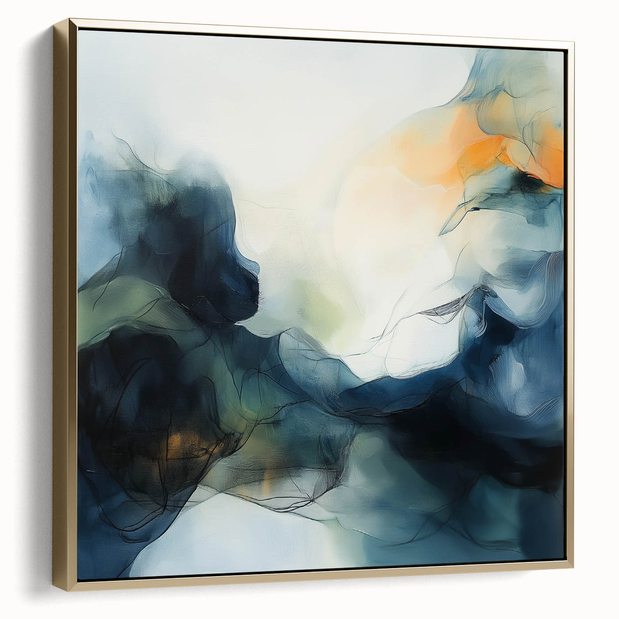 Contemporary Abstract Canvas – Fluid Blue, Orange & White Motion