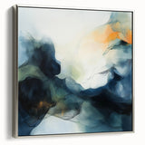 Contemporary Abstract Canvas – Fluid Blue, Orange & White Motion