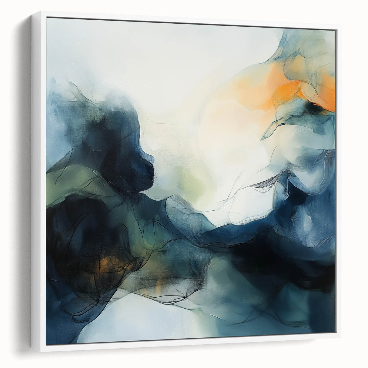 Contemporary Abstract Canvas – Fluid Blue, Orange & White Motion