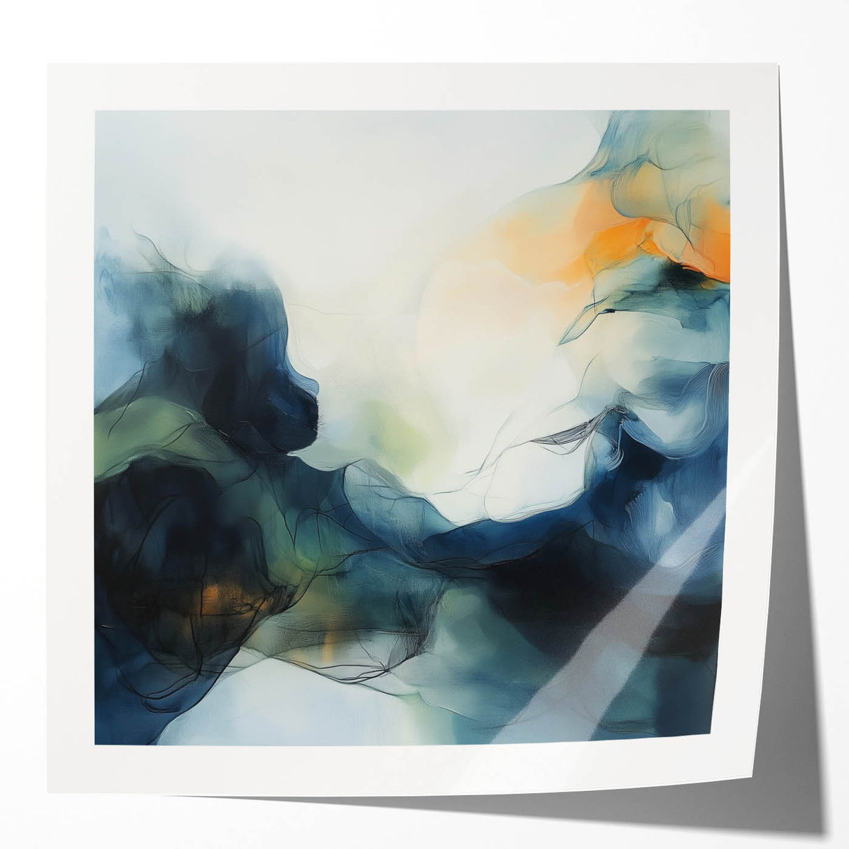 Contemporary Abstract Canvas – Fluid Blue, Orange & White Motion