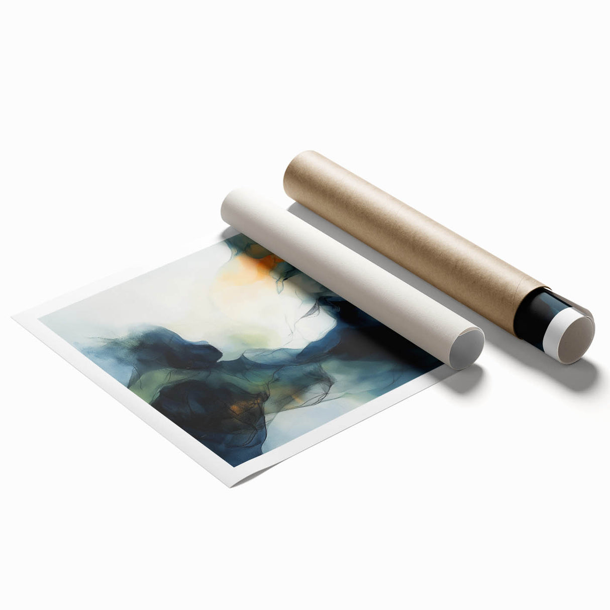 Contemporary Abstract Canvas – Fluid Blue, Orange & White Motion