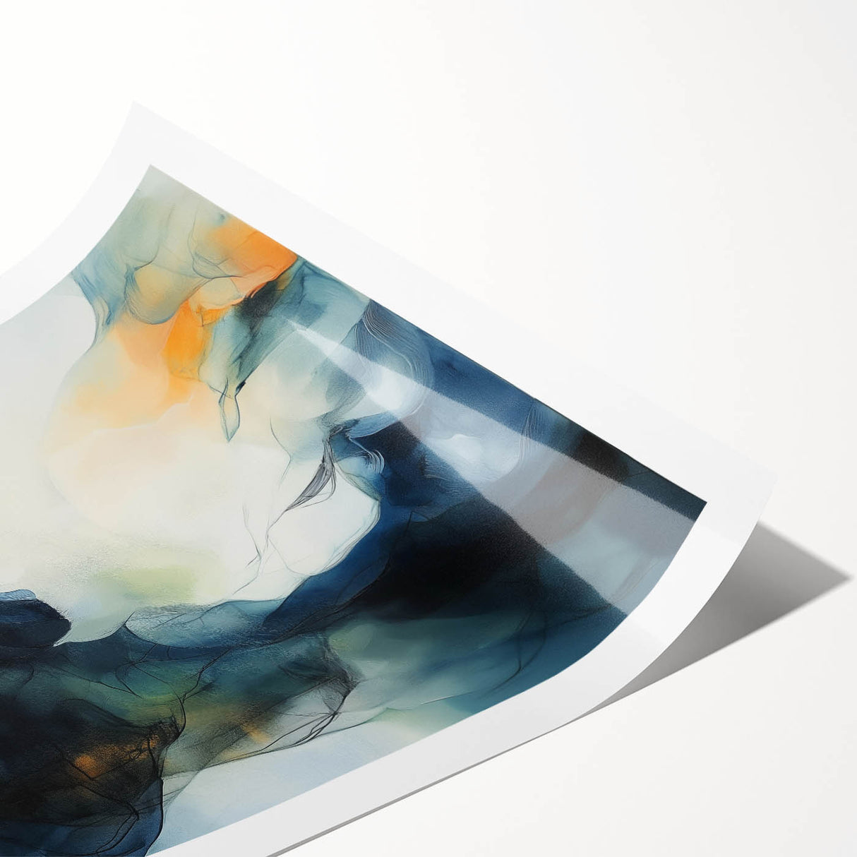 Contemporary Abstract Canvas – Fluid Blue, Orange & White Motion