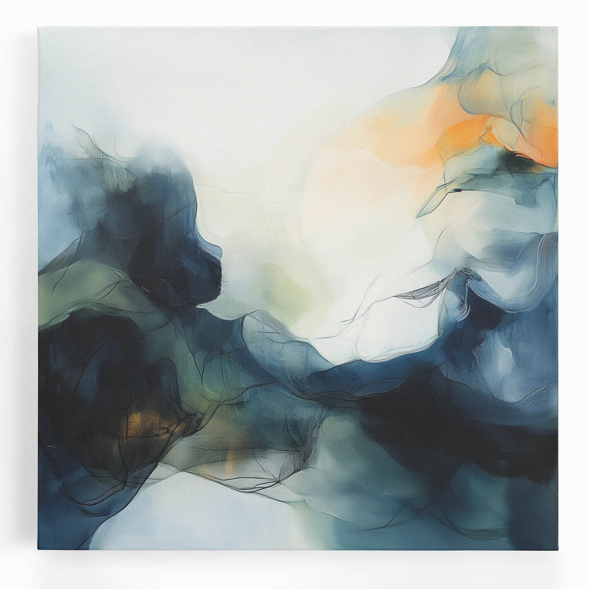Contemporary Abstract Canvas – Fluid Blue, Orange & White Motion