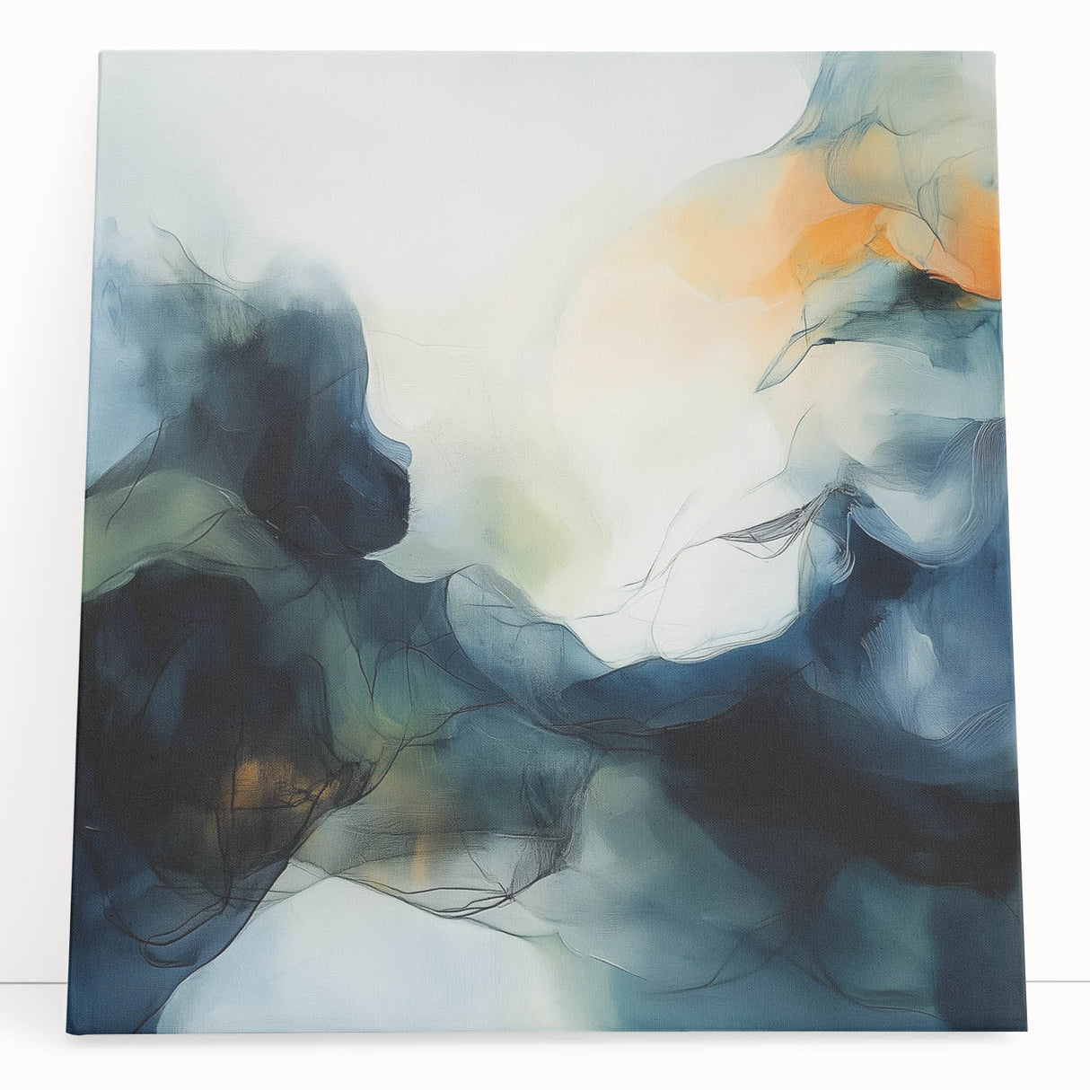 Contemporary Abstract Canvas – Fluid Blue, Orange & White Motion