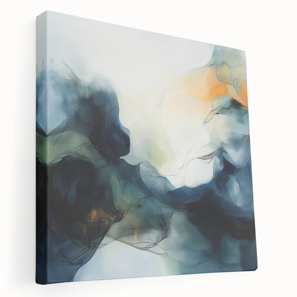 Contemporary Abstract Canvas – Fluid Blue, Orange & White Motion
