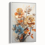 Elegant Floral Wall Art – Blue and Orange Modern Canvas Print