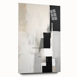 Abstract minimalist wall art displayed in a side view, showcasing vibrant colors and unique geometric patterns on acrylic glass without visible pins. Perfect for modern decor.