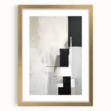 Abstract minimalist wall art framed in gold, featuring soft geometric shapes and a neutral color palette, perfect for modern home decor.