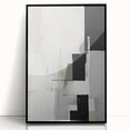 Framed abstract minimalist wall art featuring a sleek black design, showcased from the front, perfect for modern decor and enhancing contemporary spaces.