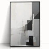 Framed abstract minimalist wall art featuring a sleek black design, showcased from the front, perfect for modern decor and enhancing contemporary spaces.