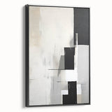 Framed abstract minimalist wall art in black showcasing sleek, modern design. The side view highlights the depth and texture, perfect for contemporary decor. Ideal for enhancing living spaces or offices.