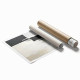 Abstract minimalist wall art print showcasing soft pastel colors and geometric shapes, rolled and ready for framing, ideal for modern home decor.