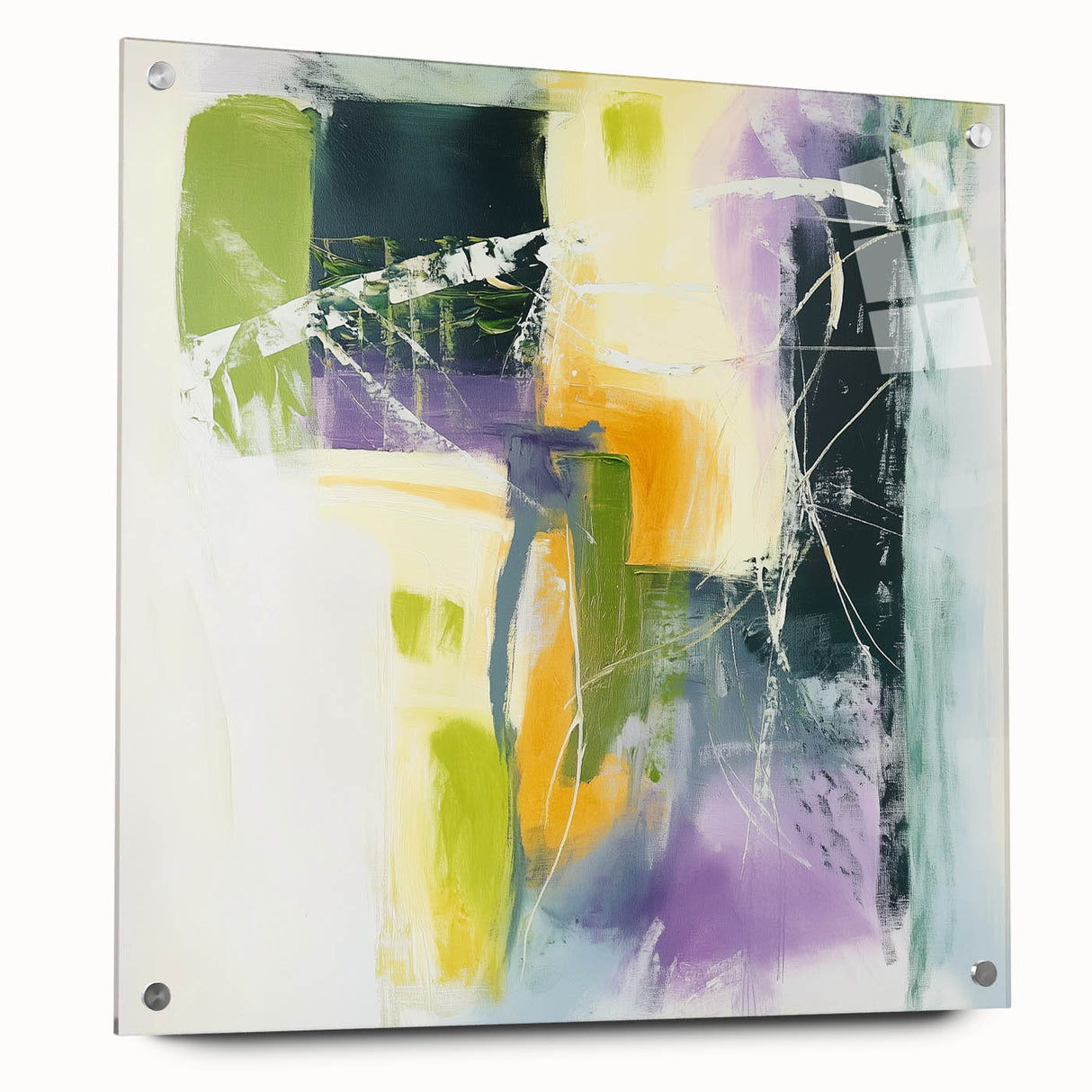 Geometric Abstract Wall Decor – Green, Purple & Yellow Expression