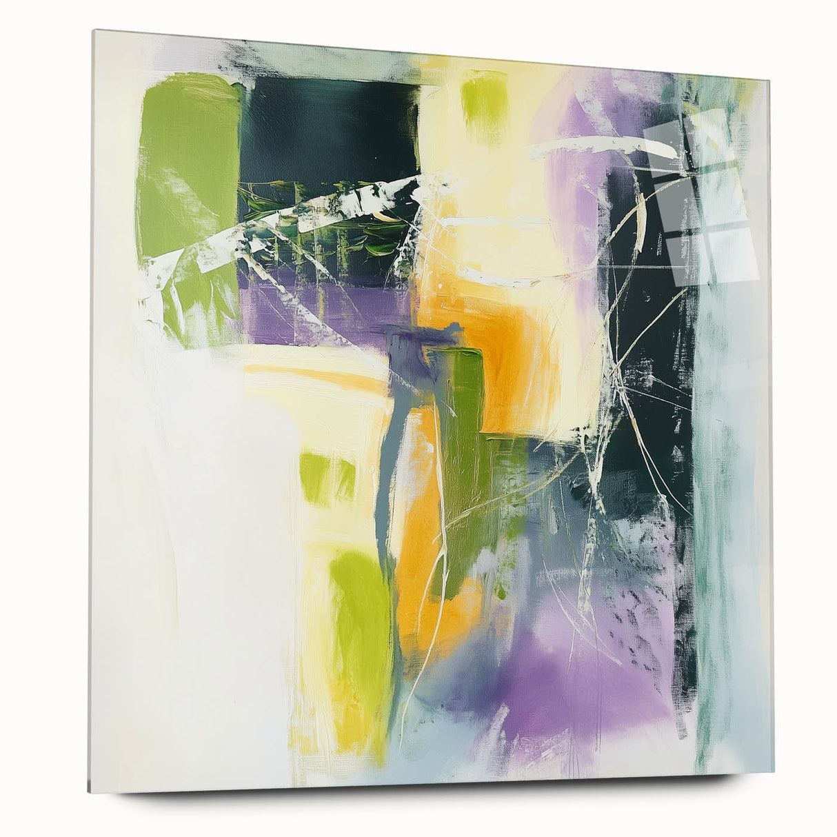 Geometric Abstract Wall Decor – Green, Purple & Yellow Expression