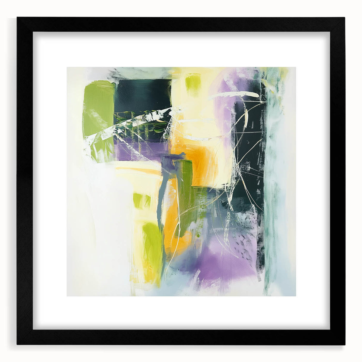 Geometric Abstract Wall Decor – Green, Purple & Yellow Expression