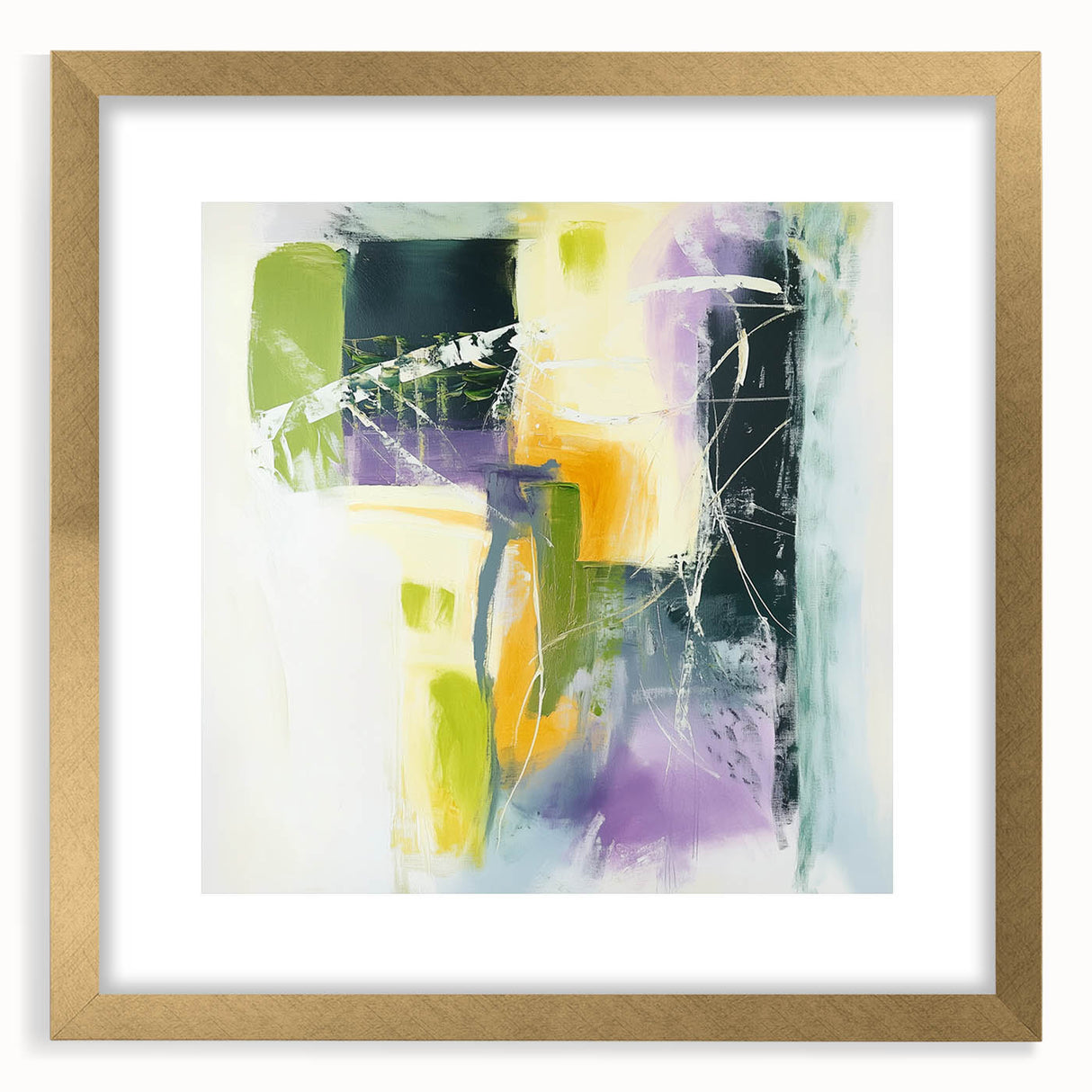 Geometric Abstract Wall Decor – Green, Purple & Yellow Expression